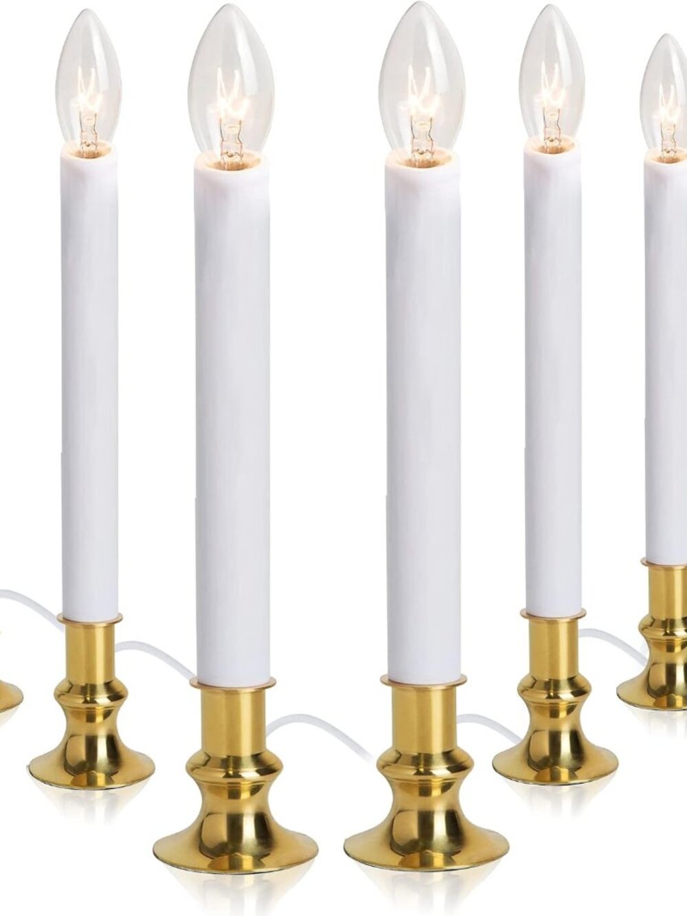 Electric Christmas Window Candle Lamp - 6-Pack | Brass-Plated Base with LED Bulb